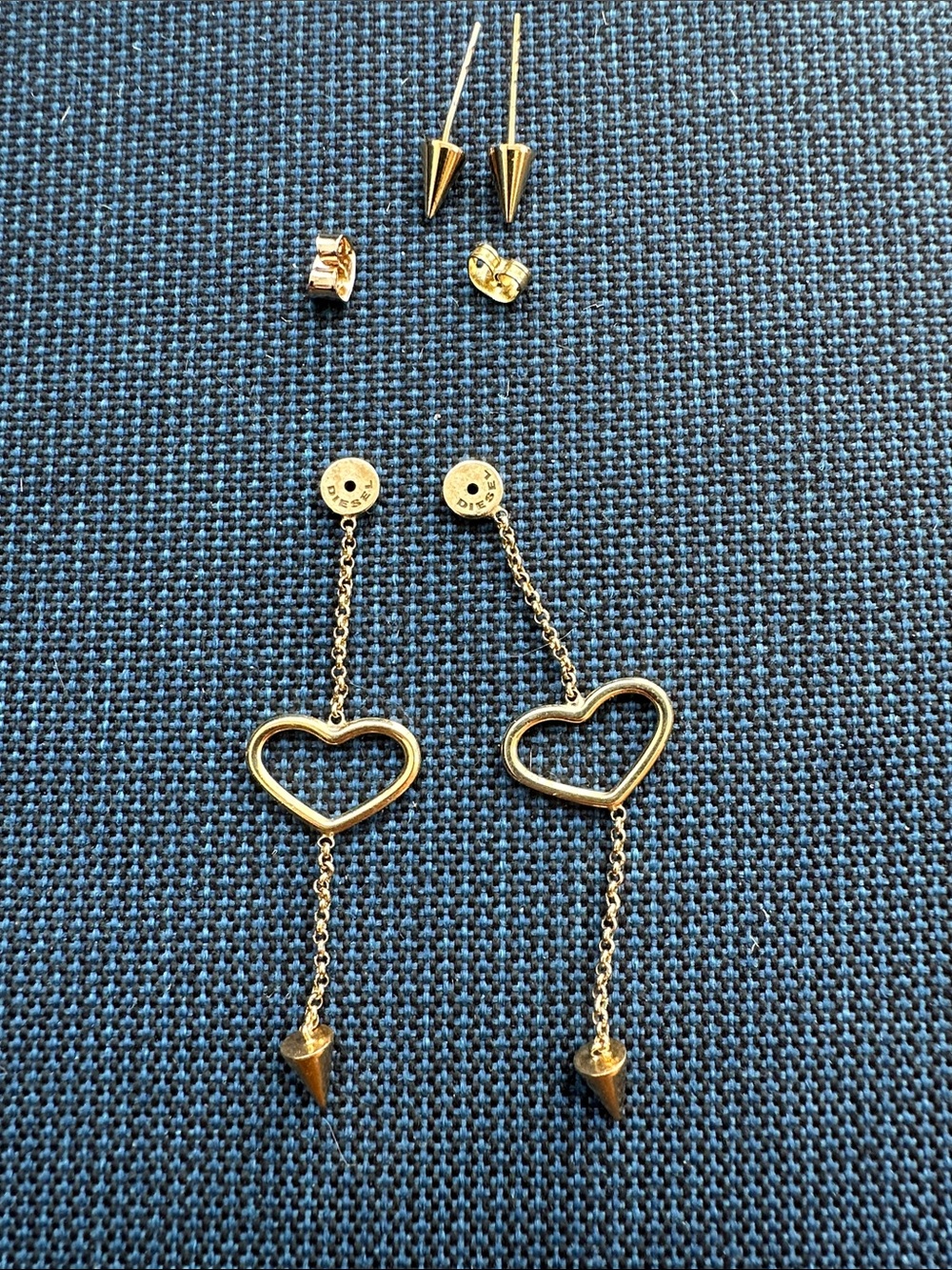 Diesel Gold Color Heart Drop Chain Earrings - Women's Jewelry - Picture 4 of 4
